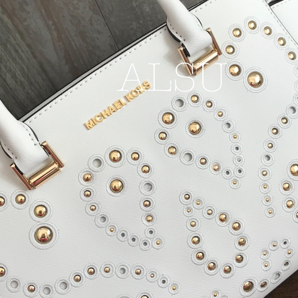 Michael Kors Selma Med TZ Satchel Optic White Gold - Picture 8 of 8